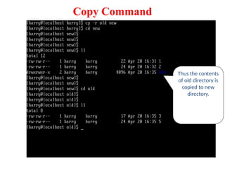 Copy Command
Thus the contents
of old directory is
copied to new
directory.
 
