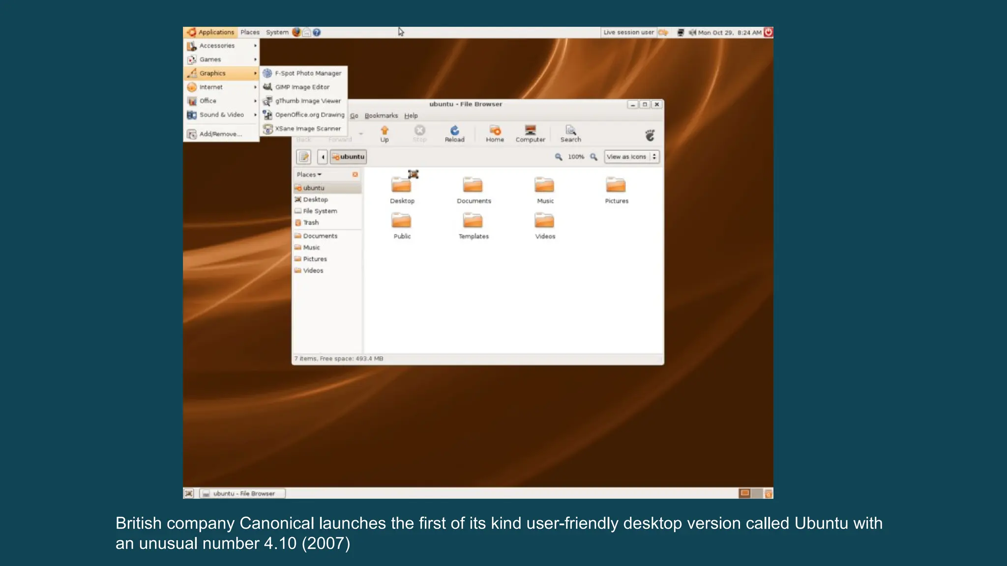 British company Canonical launches the first of its kind user-friendly desktop version called Ubuntu with an unusual number 4.10 (2007) 