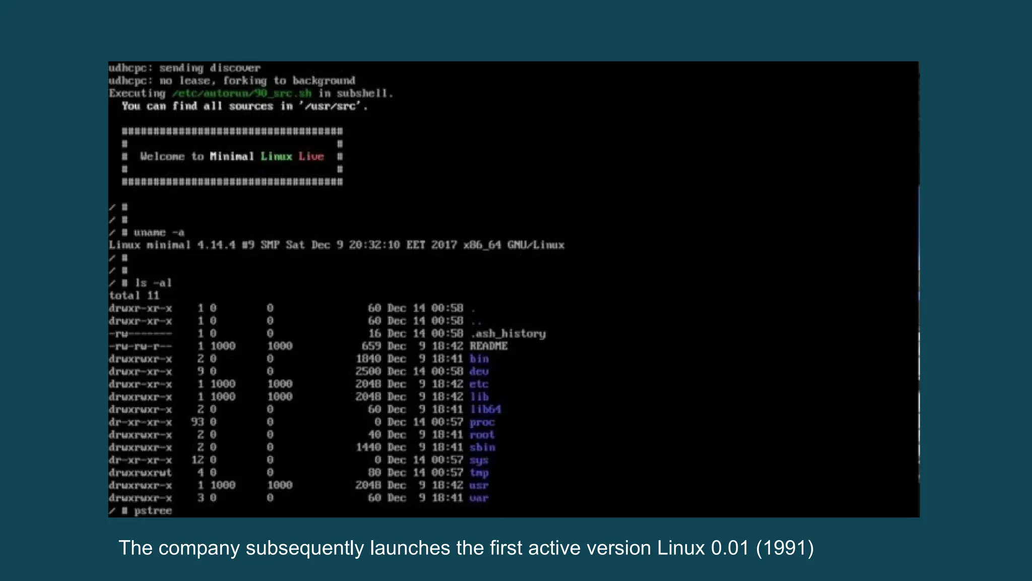 The company subsequently launches the first active version Linux 0.01 (1991) 