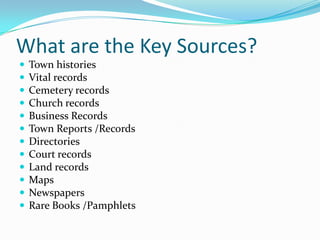 Local Historical Sources Introduction to local history research | PPTX