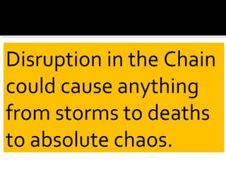 Disruption in the Chain could cause anything from storms to deaths to absolute chaos.