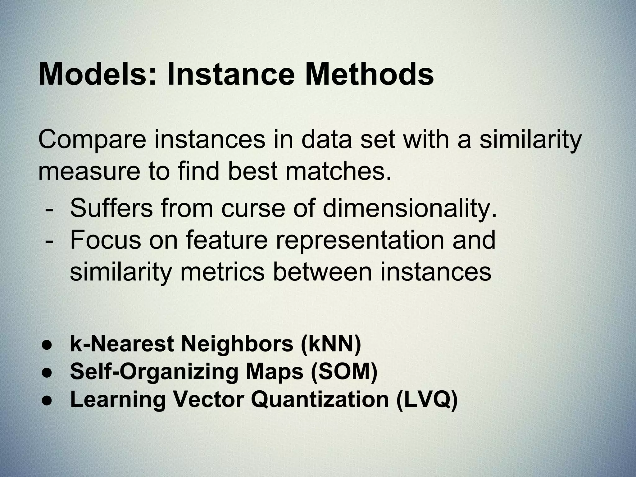 Clustering
Given data, determine a pattern of associated data points
or clusters via their similarity or distance from one another.
 