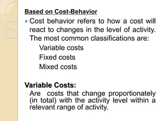 Introduction to management accounting, cost concepts and classification ...