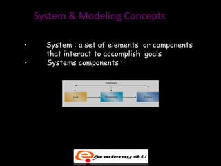 System & Modeling Concepts

•     System : a set of elements or components
      that interact to accomplish goals
•     S...