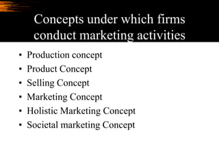Production concept

• Consumers will prefer products that are
  widely available and inexpensive.
• Managers of production...