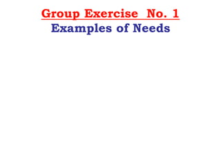 Group Exercise No. 1
Examples of Needs
 