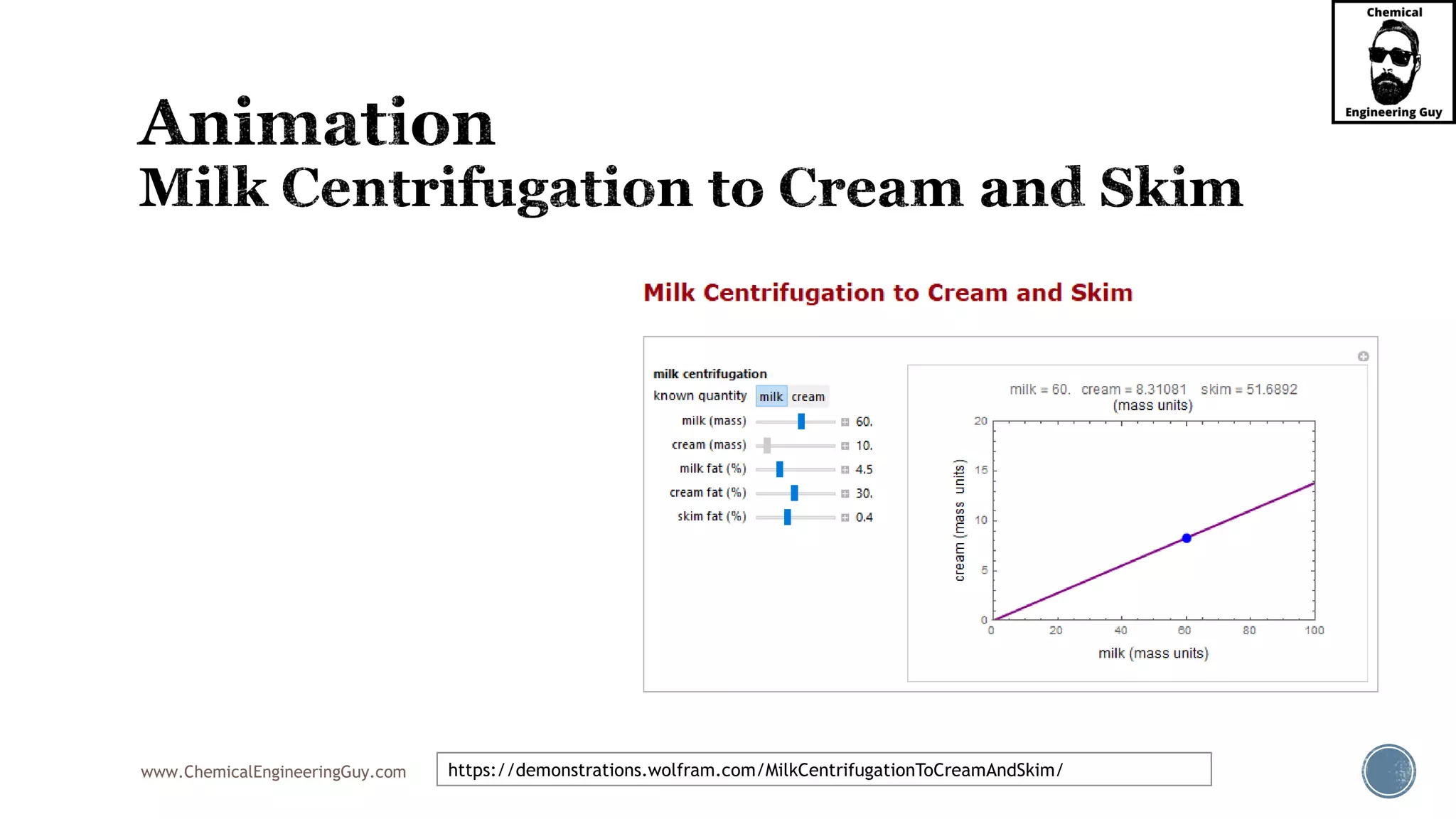 www.ChemicalEngineeringGuy.com https://demonstrations.wolfram.com/MilkCentrifugationToCreamAndSkim/
 