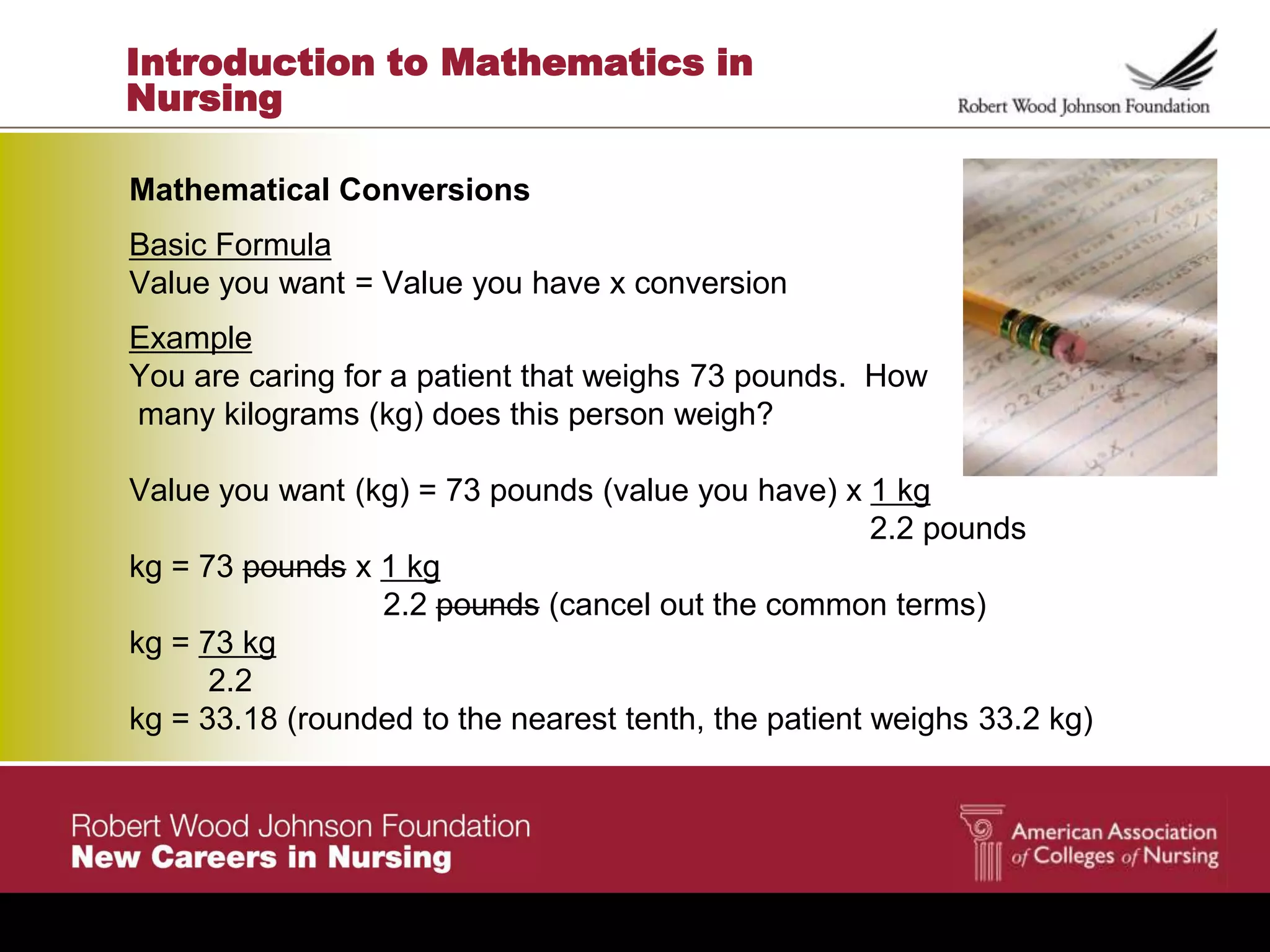Introduction to mathematics in nursing 2012 | PPTX