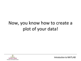 Introduction to MATLAB
Now, you know how to create a
plot of your data!
 