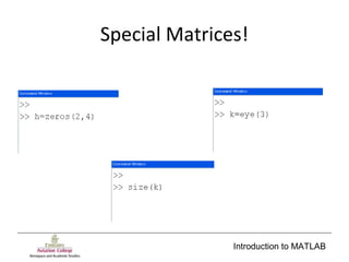 Introduction to MATLAB
Special Matrices!
 