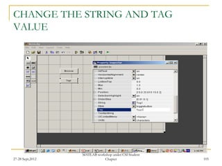 CHANGE THE STRING AND TAG
VALUE




                  MATLAB workshop under CSI Student
27-28 Sept,2012              Chapter                  105
 