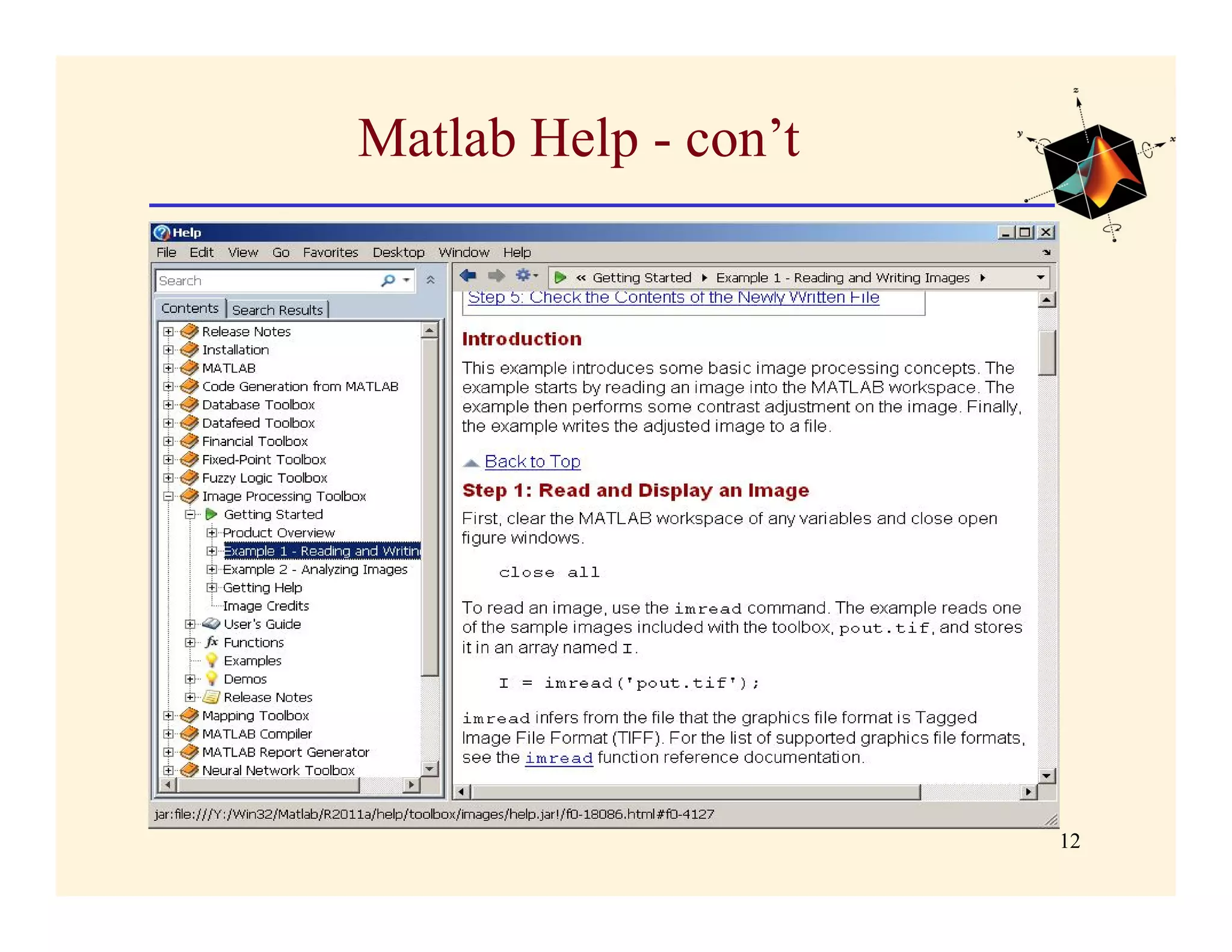 Matlab Help - con’t




                      12
 