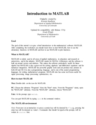 Introduction to matlab | PDF