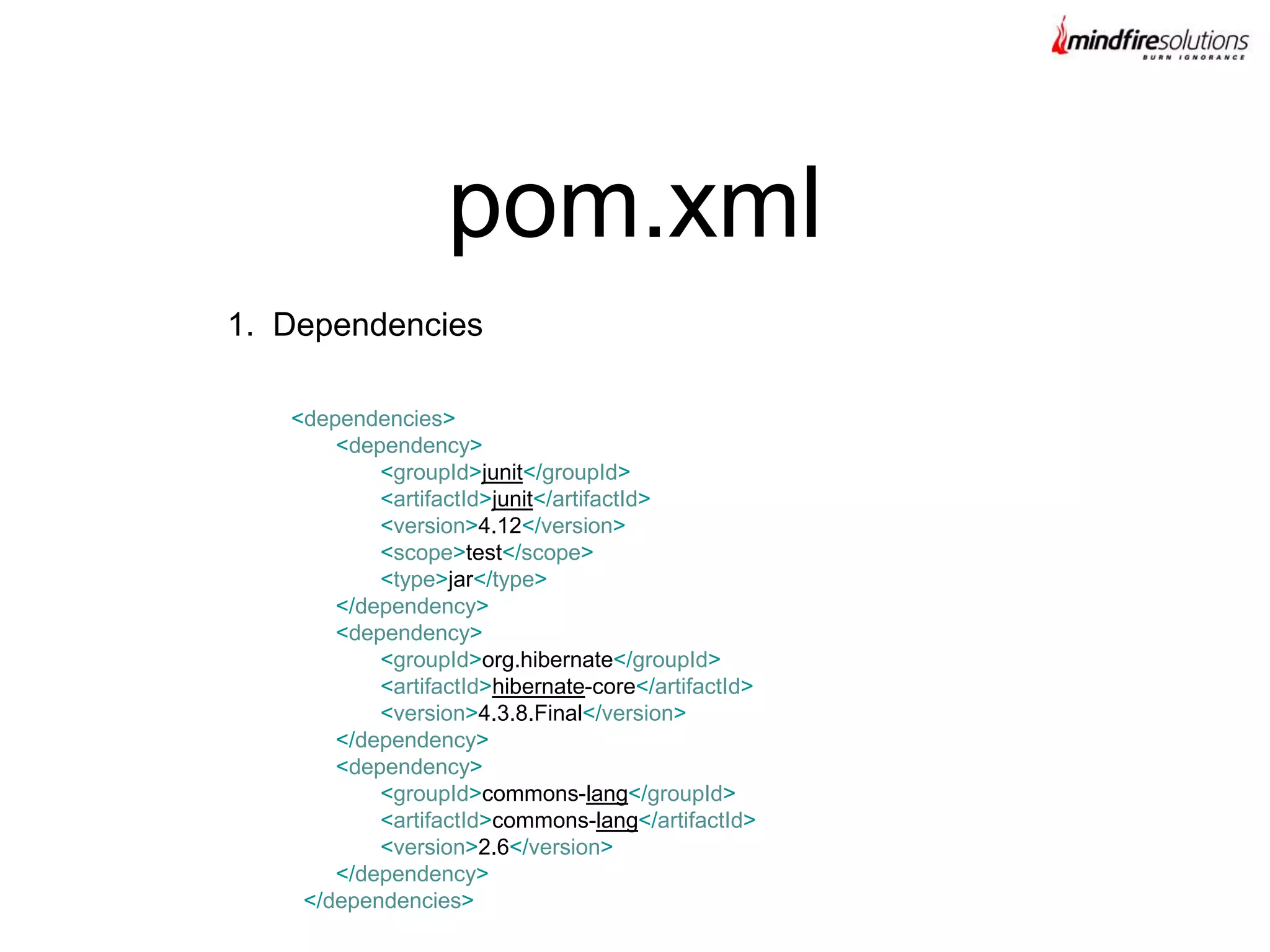 1. Dependencies
pom.xml
<dependencies>
<dependency>
<groupId>junit</groupId>
<artifactId>junit</artifactId>
<version>4.12</version>
<scope>test</scope>
<type>jar</type>
</dependency>
<dependency>
<groupId>org.hibernate</groupId>
<artifactId>hibernate-core</artifactId>
<version>4.3.8.Final</version>
</dependency>
<dependency>
<groupId>commons-lang</groupId>
<artifactId>commons-lang</artifactId>
<version>2.6</version>
</dependency>
</dependencies>
 