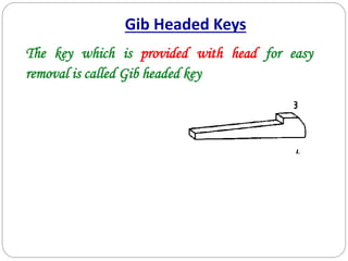 Gib Headed Keys
The key which is provided with head for easy
removal is called Gib headed key
 
