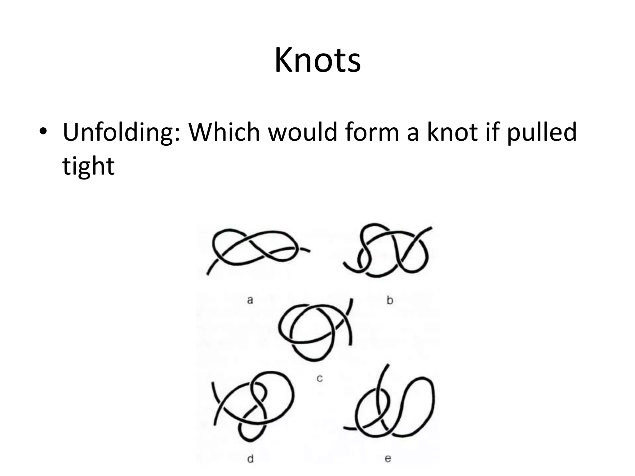 Knots
• Unfolding: Which would form a knot if pulled
  tight
 