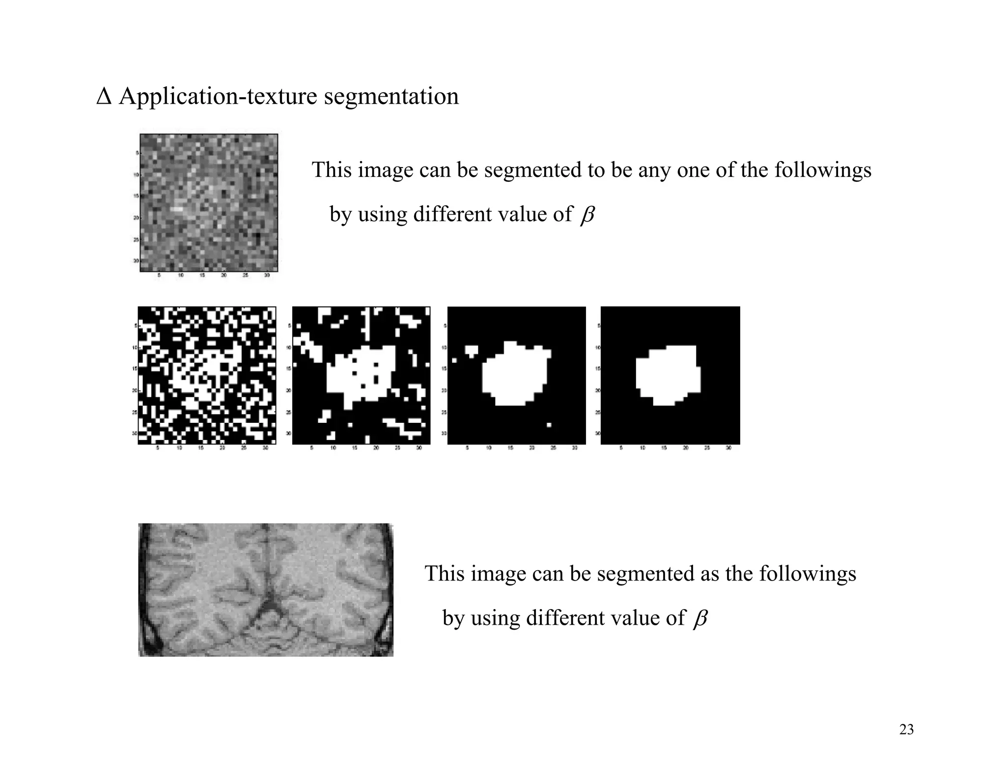 23
Δ Application-texture segmentation
This image can be segmented as the followings
by using different value of 
This image can be segmented to be any one of the followings
by using different value of 
 
