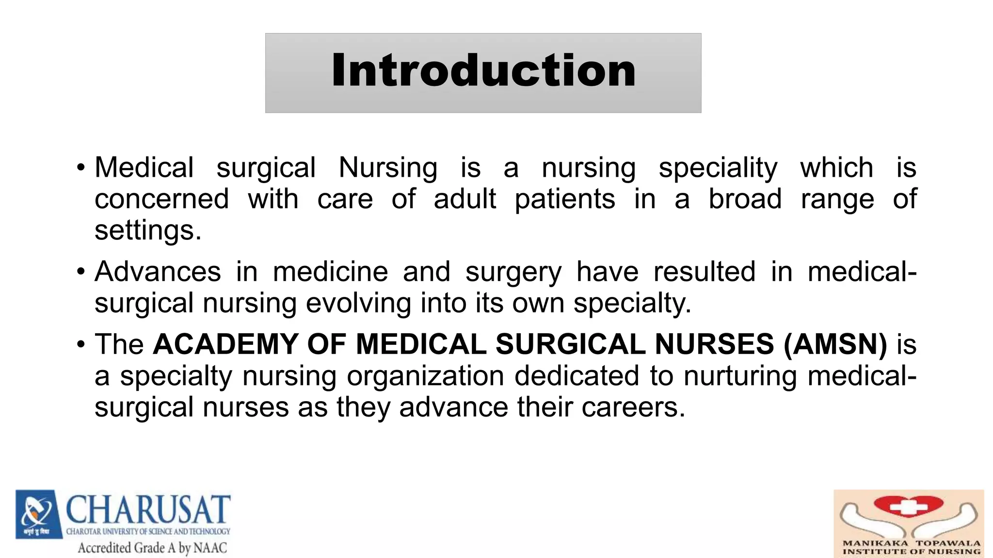 Introduction to Medical surgical nursing | PPTX