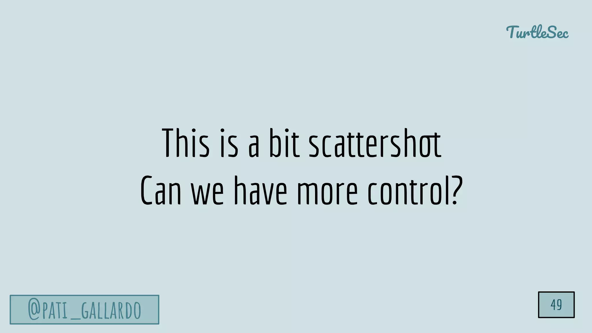 TurtleSec
@pati_gallardo 49
This is a bit scattershot
Can we have more control?
 