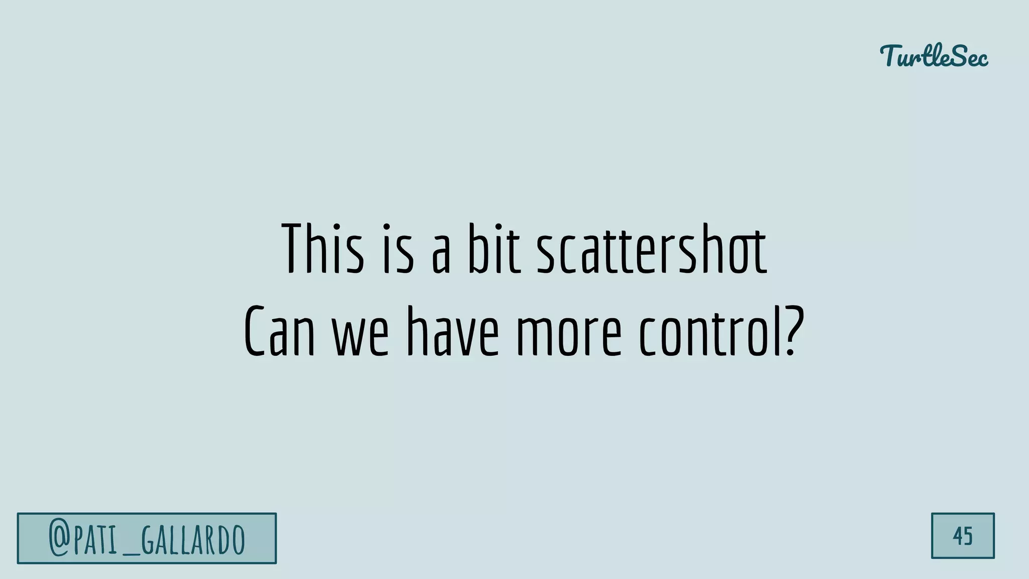 TurtleSec
@pati_gallardo 45
This is a bit scattershot
Can we have more control?
 