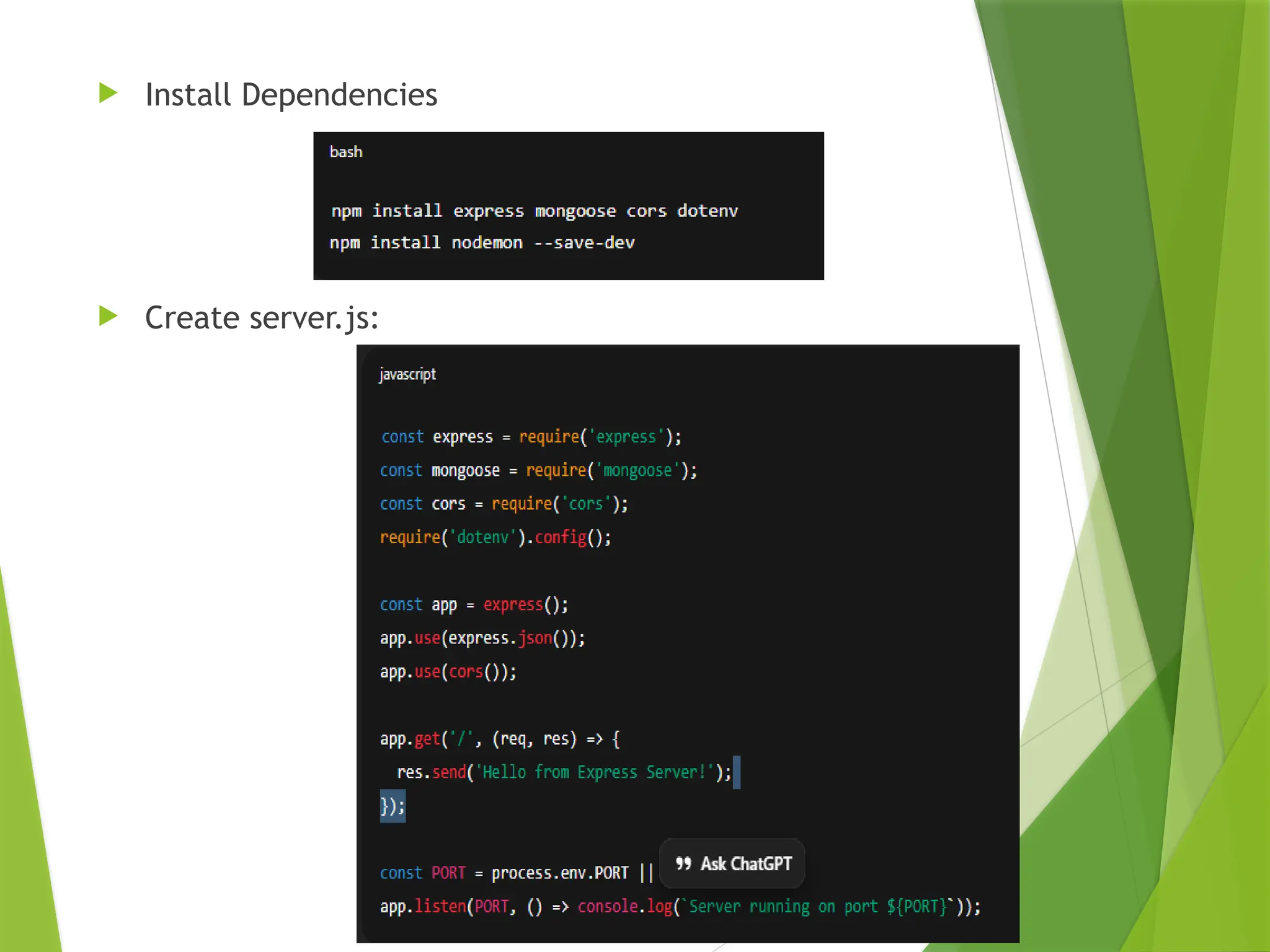  Install Dependencies
 Create server.js:
 