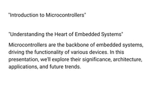 Introduction To Microcontrollers Pptx Introduction To Microcontrollers Pptx