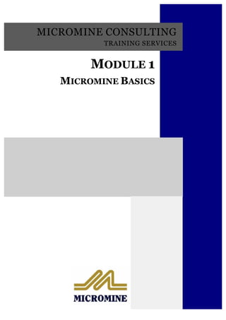 MICROMINE CONSULTING
TRAINING SERVICES
MODULE 1MODULE 1
MICROMINE B ASICSMICROMINE B ASICS
 