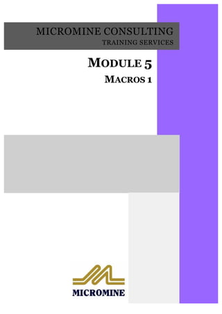 MICROMINE CONSULTING
TRAINING SERVICES
MODULE 5MODULE 5
M ACROS 1M ACROS 1
 