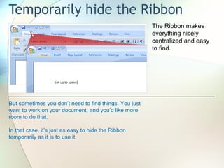Powerpoint Ribbon Hidden Introduction to microsoft office 2007 | PPT