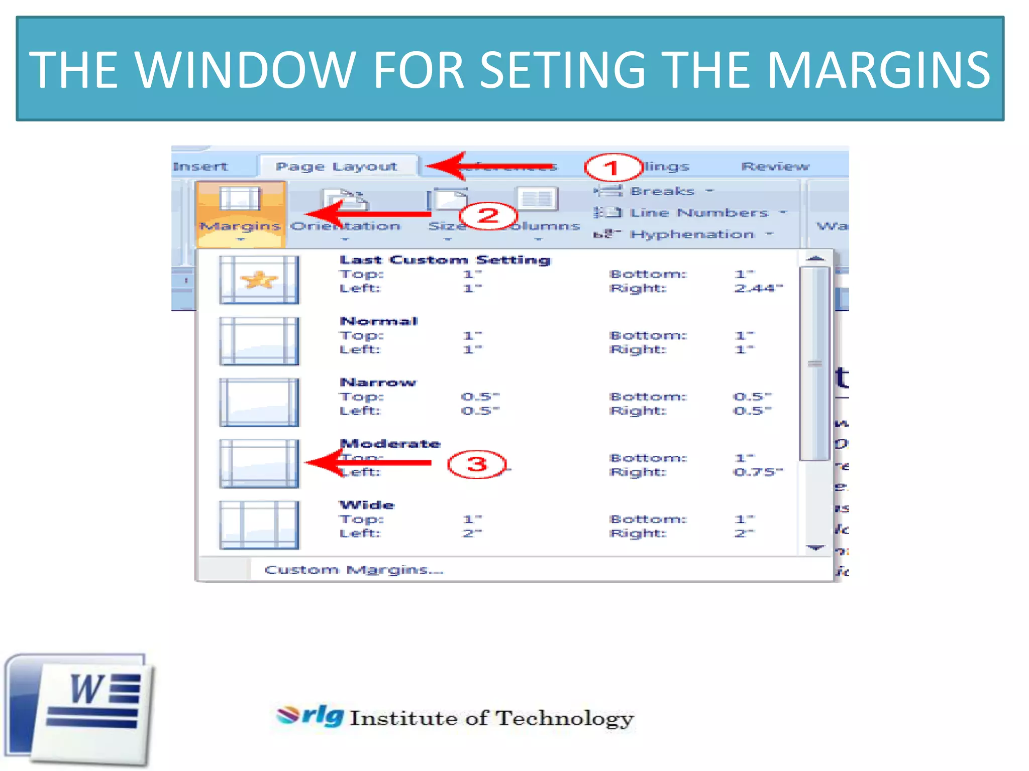 THE WINDOW FOR SETING THE MARGINS

 