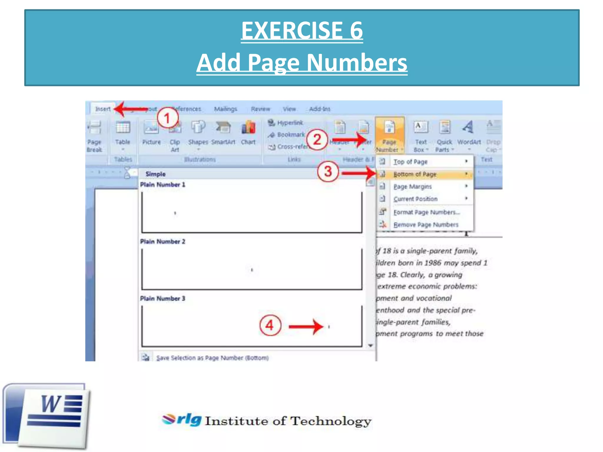 EXERCISE 6
Add Page Numbers

 