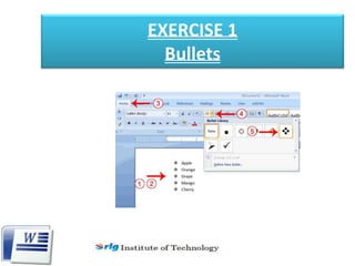 ms word tutorial class 6: bullets | numbering |... Introduction to microsoft word 2007 | PPTX