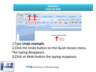 Undo Examples Introduction to microsoft word 2007 | PPTX