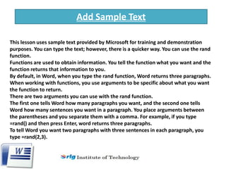Introduction to microsoft word 2007 | PPTX