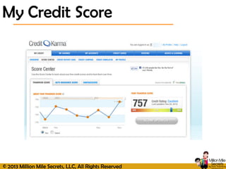 © 2013 Million Mile Secrets, LLC, All Rights Reserved
My Credit Score
 