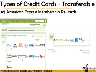 © 2013 Million Mile Secrets, LLC, All Rights Reserved
1c) American Express Membership Rewards
Types of Credit Cards - Transferable
 