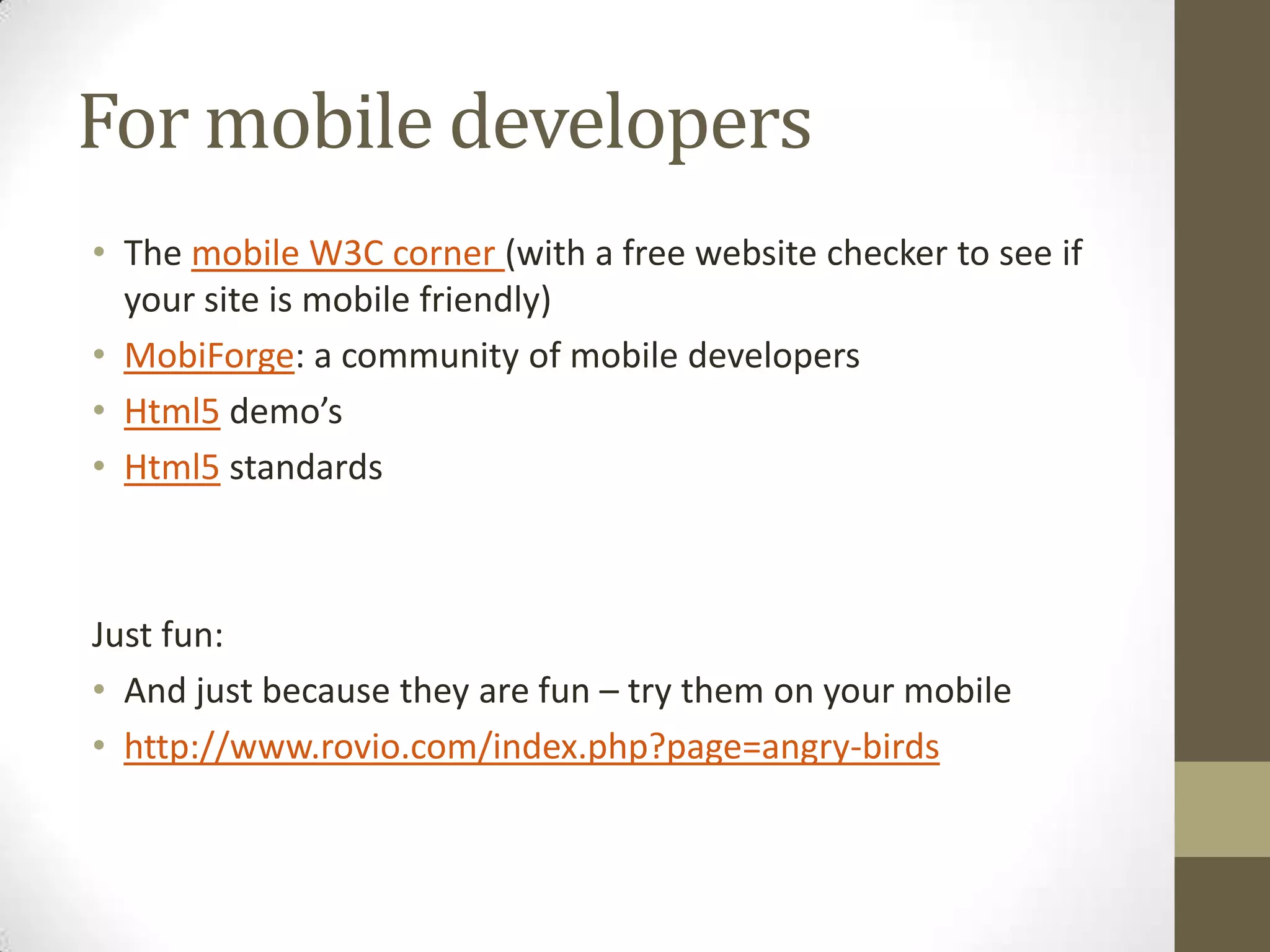 Easy mobile tools to check outBlogsPosterous.com  : enablesposting via simple e-mail + youcan set-up posts tosocial mediaWordpress has a fully mobile pack: http://wordpress.org/extend/plugins/wordpress-mobile-pack/Blogger has this option as well, but no grouping feature: http://www.blogger.com/mobile-start.gMobile layout: redesignyour blog tobe mobile accessible: http://www.mofuse.mobi/Twitter: easy as sms and in many cases there is a specifictwitterappforyourphone: http://mobile.twitter.com/Facebook has a mobile feature: http://m.facebook.com/home.php?_rdrSkype: PicturesFlickr : has a mobile option whichallowsyoutosimply mail pictures to the account - http://m.flickr.com/#/homePicasa for mobile: https://picasaweb.google.com/m/VideoYouTube: has a mobile option forsharing video (beware of the data transfer cost!): http://www.youtube.com/mobileRecord and share video’s life (rerouted via twitter): Qik.com