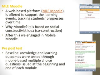 Tools usediClone & Moviestormdoctor/patient scenariosmodule revision was provided through multimedia files developed with ScreenFlowLooking at examples, we used iTunes as a repository of the podcast during course: http://itunes.apple.com/be/podcast/central-videos-audios-reach/id332290043