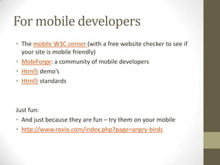Easy mobile tools to check outBlogsPosterous.com  : enablesposting via simple e-mail + youcan set-up posts tosocial mediaWordpress has a fully mobile pack: http://wordpress.org/extend/plugins/wordpress-mobile-pack/Blogger has this option as well, but no grouping feature: http://www.blogger.com/mobile-start.gMobile layout: redesignyour blog tobe mobile accessible: http://www.mofuse.mobi/Twitter: easy as sms and in many cases there is a specifictwitterappforyourphone: http://mobile.twitter.com/Facebook has a mobile feature: http://m.facebook.com/home.php?_rdrSkype: PicturesFlickr : has a mobile option whichallowsyoutosimply mail pictures to the account - http://m.flickr.com/#/homePicasa for mobile: https://picasaweb.google.com/m/VideoYouTube: has a mobile option forsharing video (beware of the data transfer cost!): http://www.youtube.com/mobileRecord and share video’s life (rerouted via twitter): Qik.com