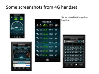 Some screenshots from 4G handset
                        Some speed test in various
                        location.
 