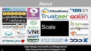 http://blogs.microsoft.co.il/blogs/vprnd
http://top-performance.blogspot.com
About
2
Scale
 