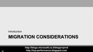 http://blogs.microsoft.co.il/blogs/vprnd
http://top-performance.blogspot.com
MIGRATION CONSIDERATIONS
Introduction
37
 