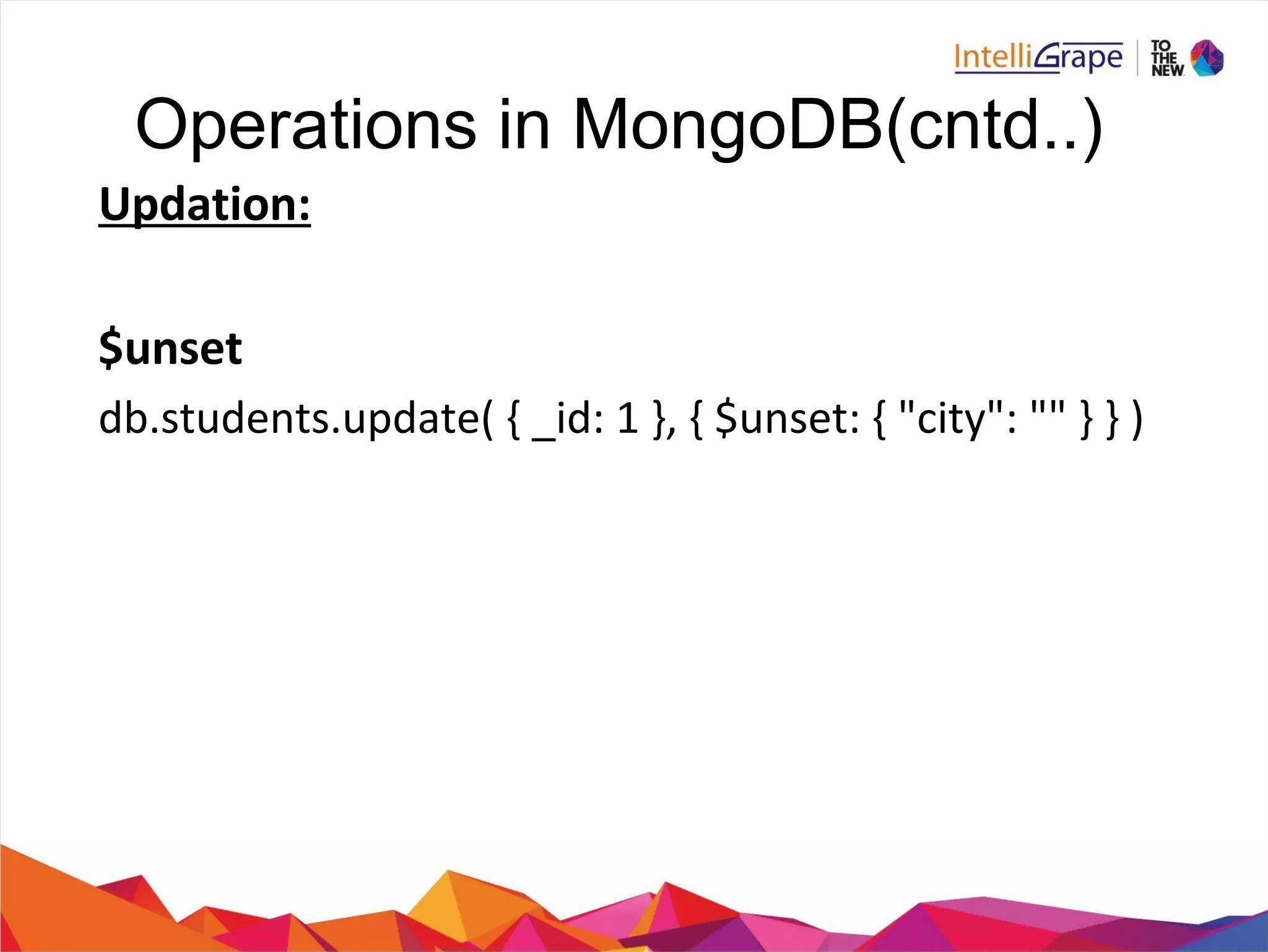 Operations in MongoDB(cntd..)
 