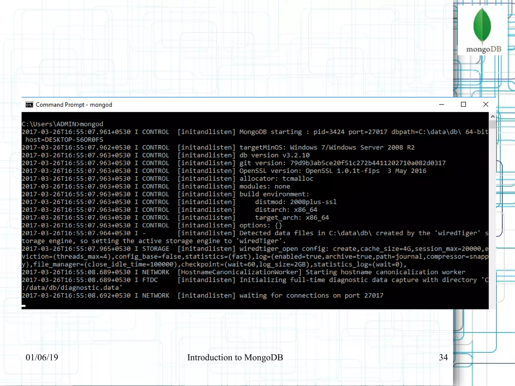3401/06/19 Introduction to MongoDB
 