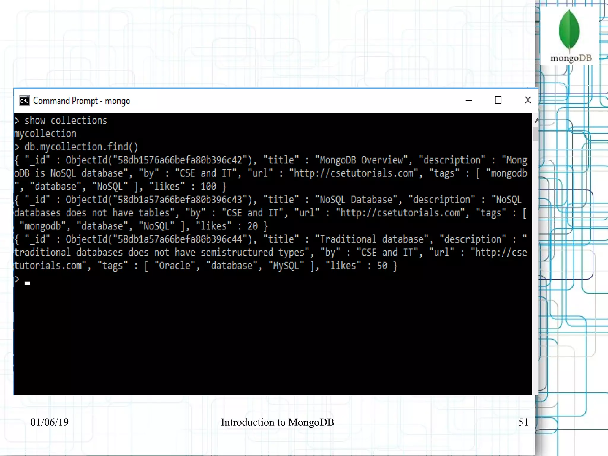 5101/06/19 Introduction to MongoDB
 
