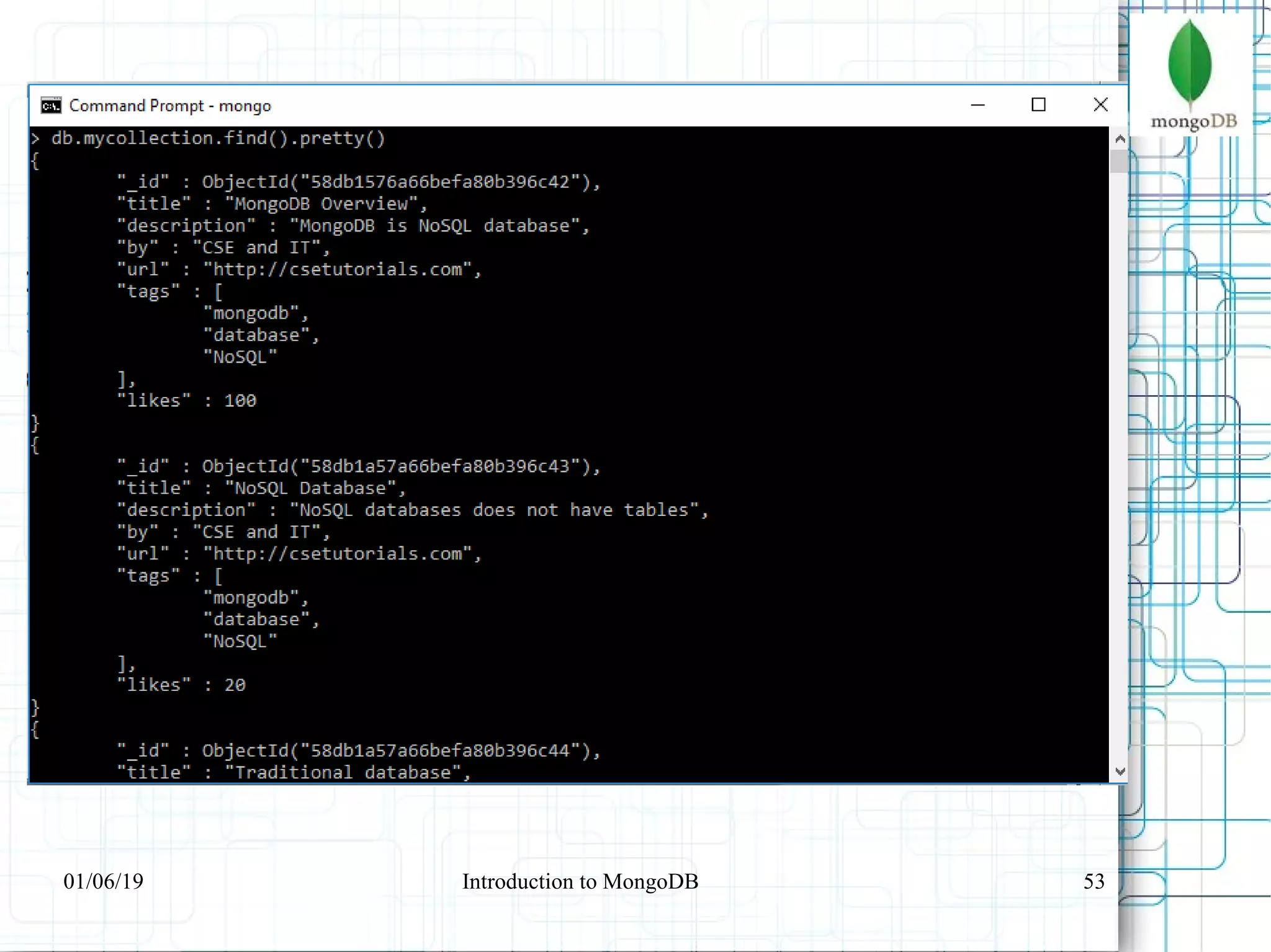5301/06/19 Introduction to MongoDB
 