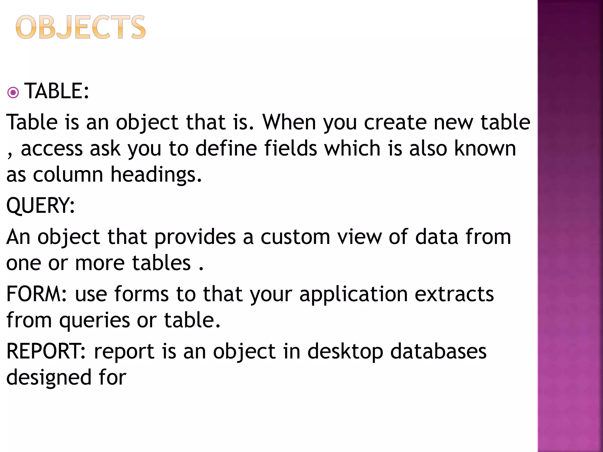 Introduction to ms access | PPTX