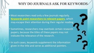 WHY DO JOURNALS ASK FOR KEYWORDS
 