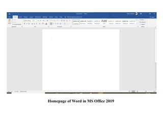 Homepage of Word in MS Office 2019
 