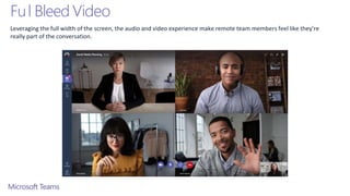 Ful Bleed Video
Leveraging the full width of the screen, the audio and video experience make remote team members feel like they’re
really part of the conversation.
 
